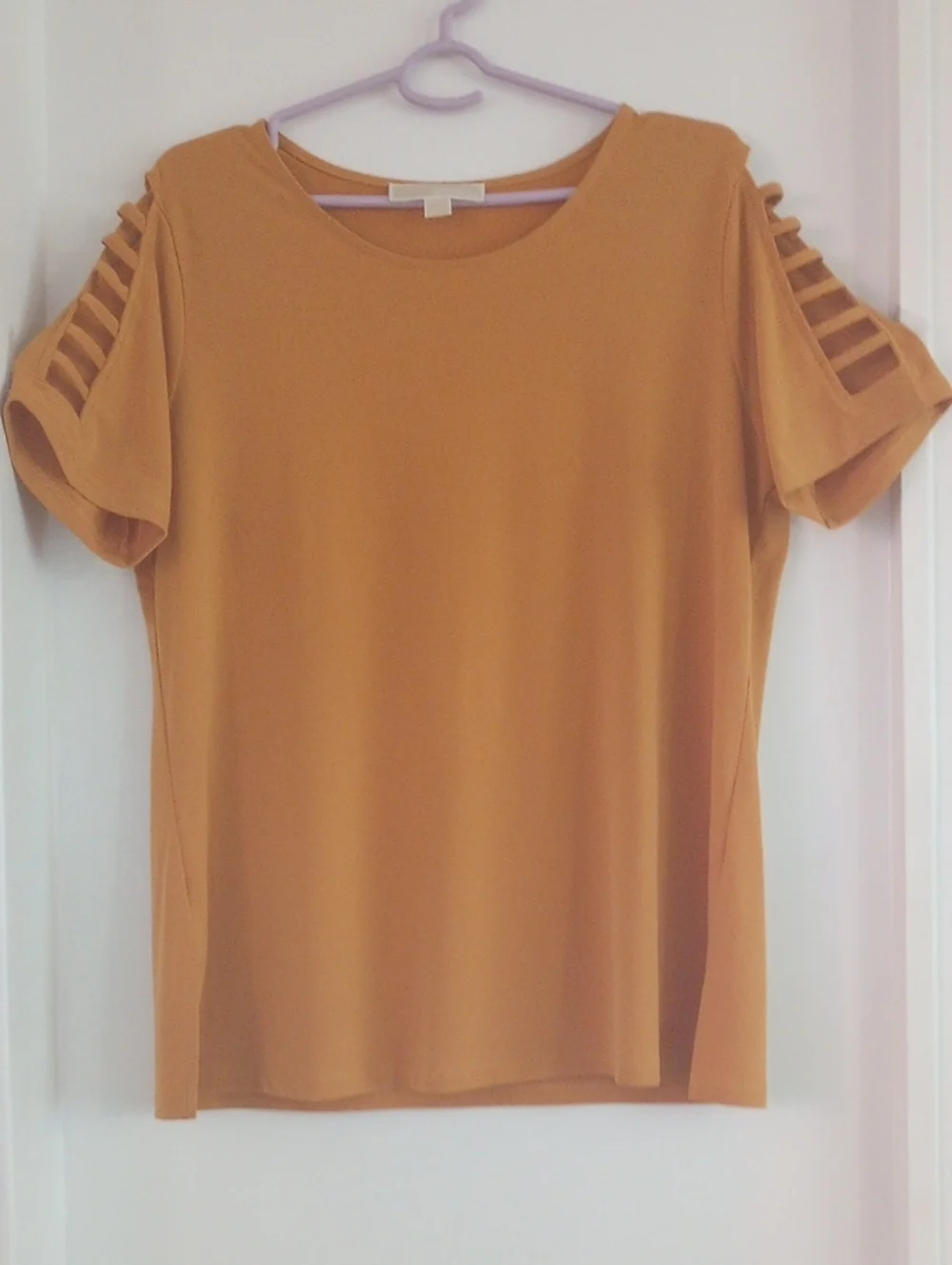 Michael Kors Mustard Yellow Short Sleeve Blouse Top Summer Size Large